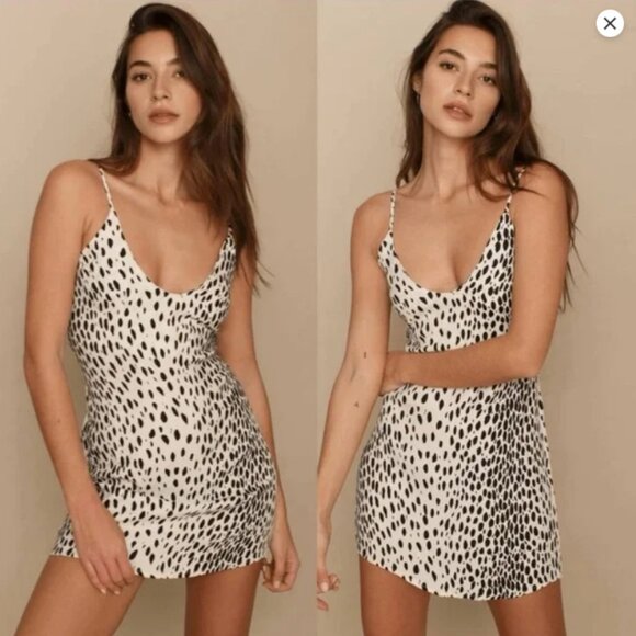 Reformation Ventura Mini Slip Dress – Small – White w/Black Cheetah Print - Picture 3 of 13